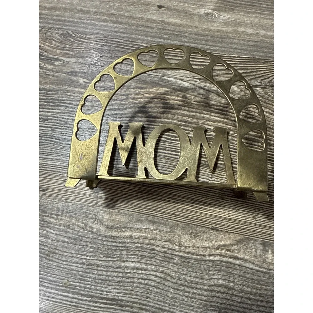 Vintage Russ Brass Mom‎ Napkin Holder Arch of Hearts